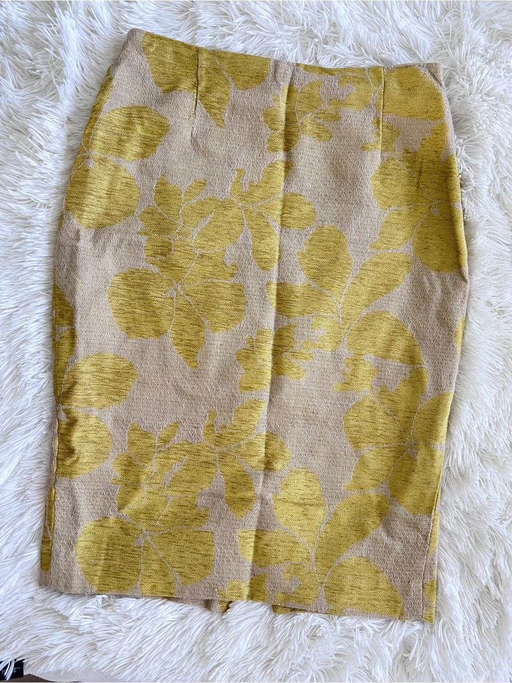 The Limited Beige Pencil Skirt with Mustard Floral Jacquard